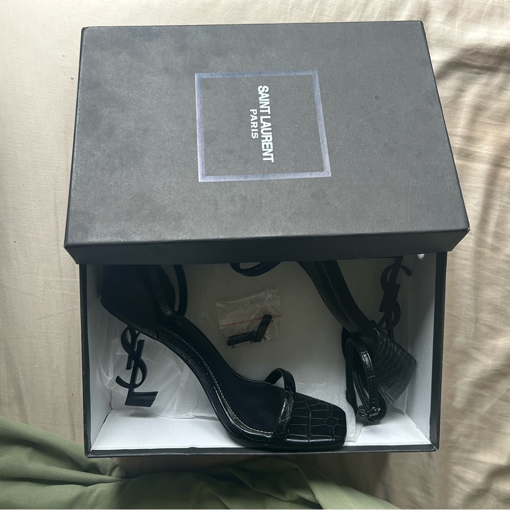 Saint Laurent Black Croc-Embossed Heels